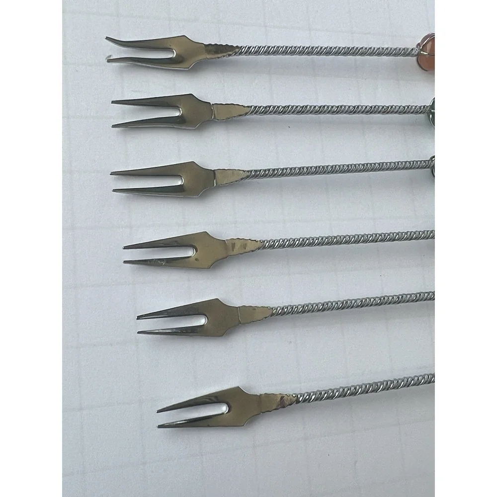 Vintage Cocktail Fork Set 6 Colored Stone Tops
